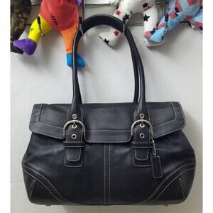 Coach Soho Black Leather Double Handles Flap Closure Shoulder Bag
